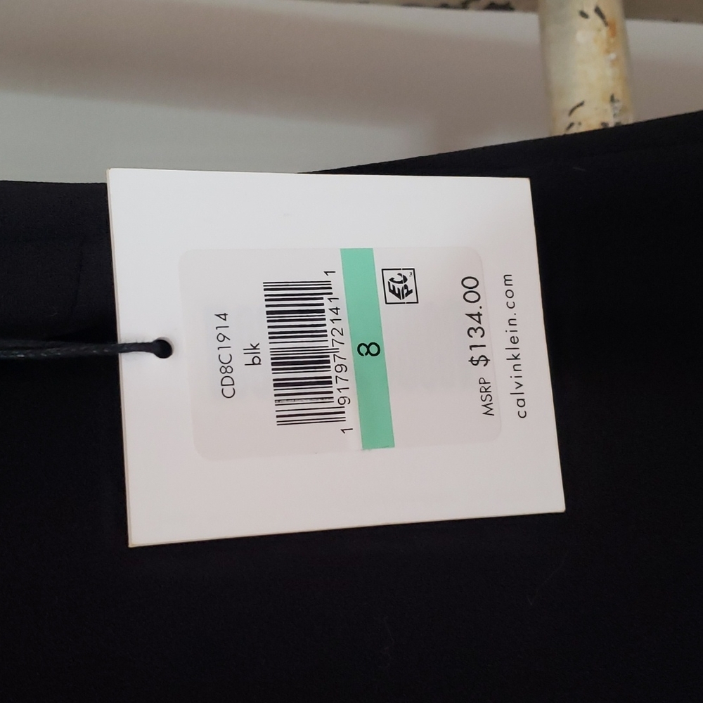 NWT Calvin Klein Sleeveless Black Ruffle Hem Midi Dress, Size 8 - Picture 4 of 7